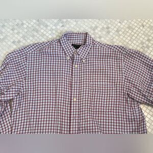 Harold Powell Blue Long Sleeve Button Down with Red Check Pattern